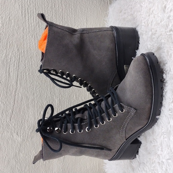 Steven By Steve Madden Shoes - Steve By Steve Madden Grandy Gray Suede Leather Lace-Up Side Zip Mid Ankle Boot